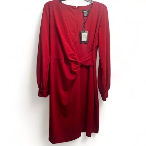 Red Dress, Long Sleeves, DKNY Brand - Picture 1 of 7